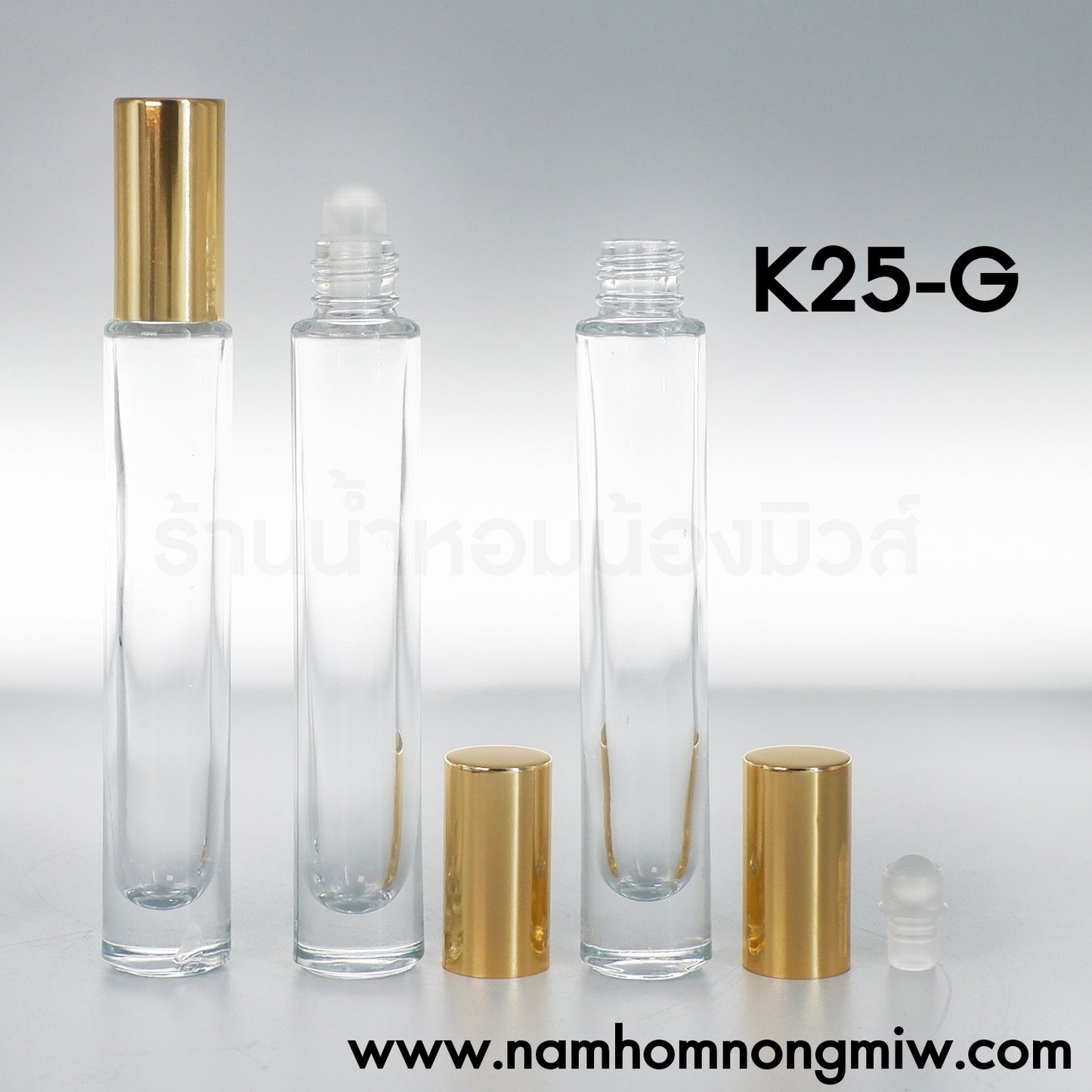 ขวดลูกกลิ้งลูซี่กลม ฝายาวทอง 10ML. (ใบ)