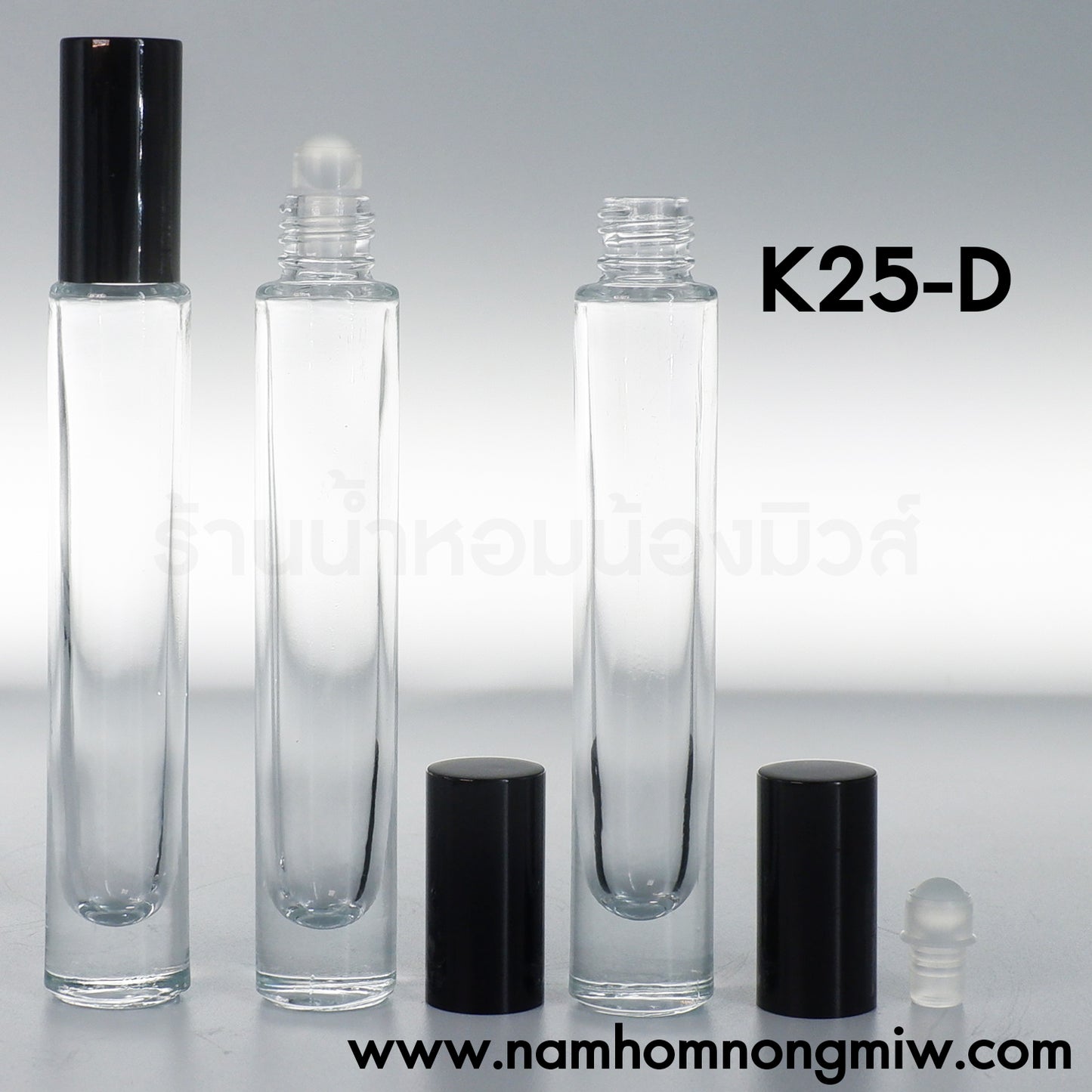 ขวดลูกกลิ้งลูซี่กลม ฝายาวสีดำ 10ML (ใบ)