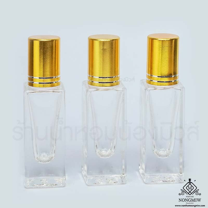 ขวดลูกกลิ้งใสเหลี่ยม ฝาทอง 6ML. (โหล)