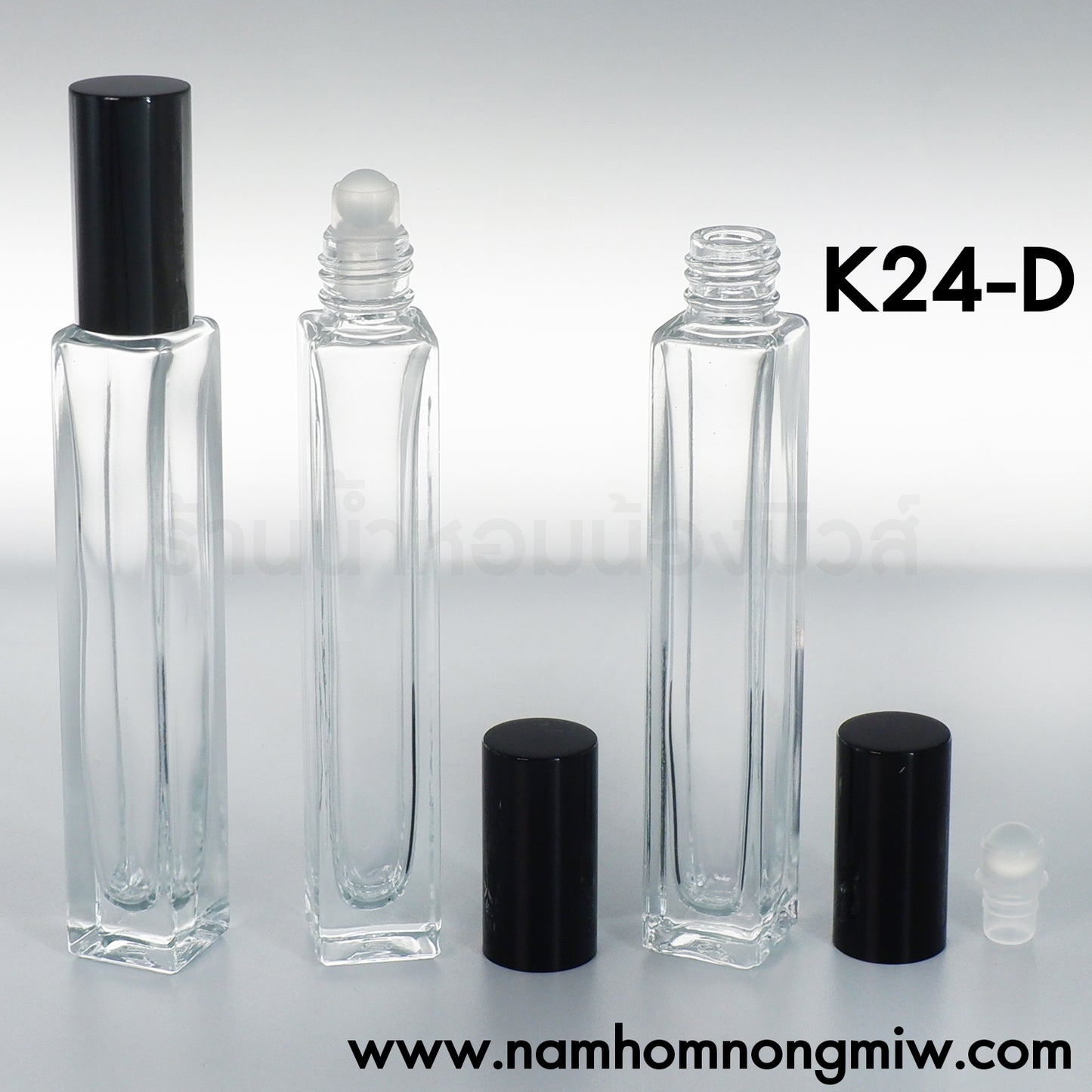 ขวดลูกกลิ้งลูซี่เหลี่ยม ฝายาวดำ 10ML. (ใบ)