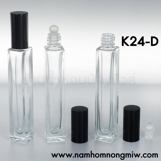 ขวดลูกกลิ้งลูซี่เหลี่ยม ฝายาวดำ 10ML. (ใบ)