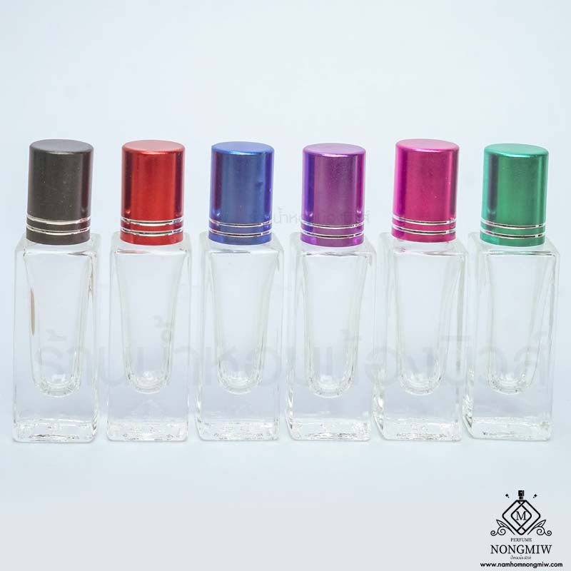 ขวดลูกกลิ้งเหลี่ยมใส ฝาคละสี 6ML. (โหล)