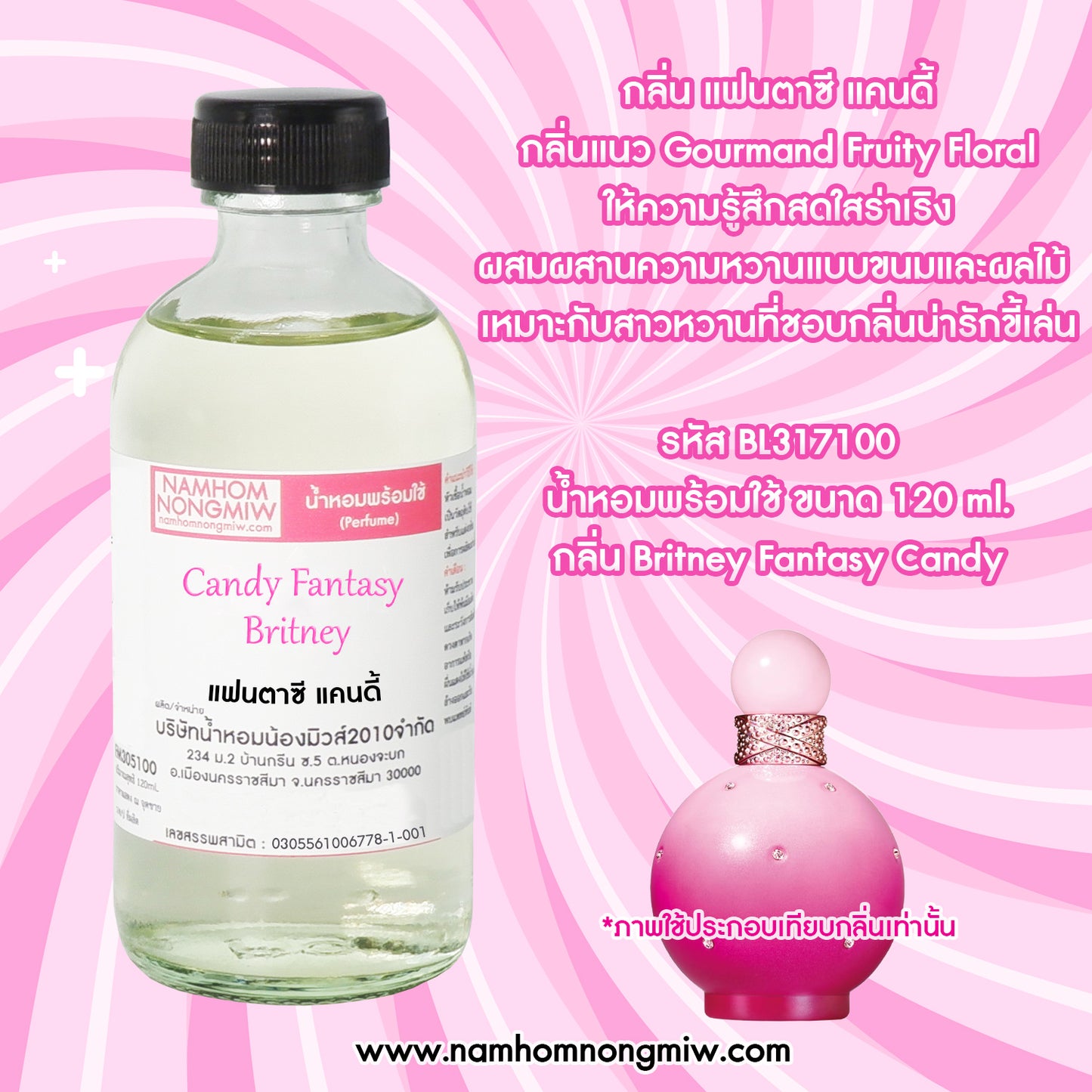 น้ำหอมผสมพร้อมใช้ กลิ่น แฟนตาซี แคนดี้ 120 ML.