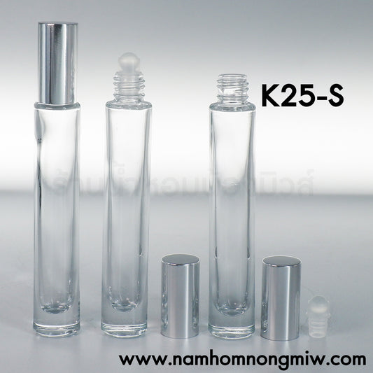 ขวดลูกกลิ้งลูซี่กลม ฝายาวเงิน 10ML. (ใบ)