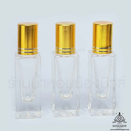 ขวดลูกกลิ้งใสเหลี่ยม ฝาทอง 6ML. (โหล)