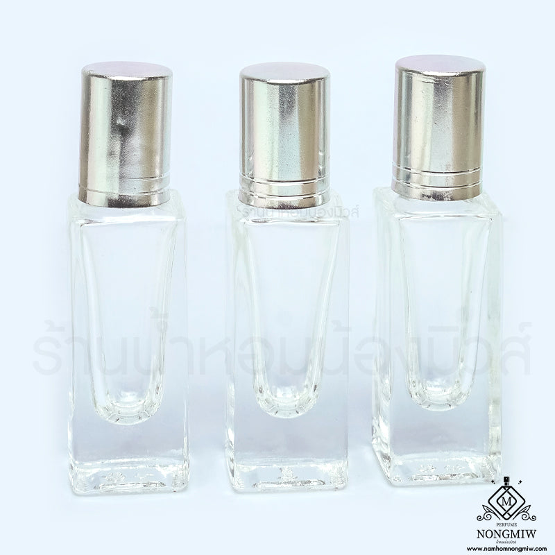 ขวดลูกกลิ้งเหลี่ยมใส ฝาเงิน 6ML (โหล)