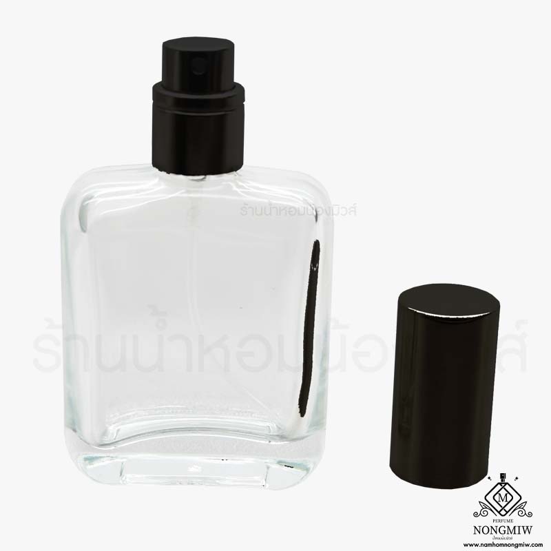 ขวดสี่เหลี่ยมทรงมน 35 ML.ฝาดำ(A1)