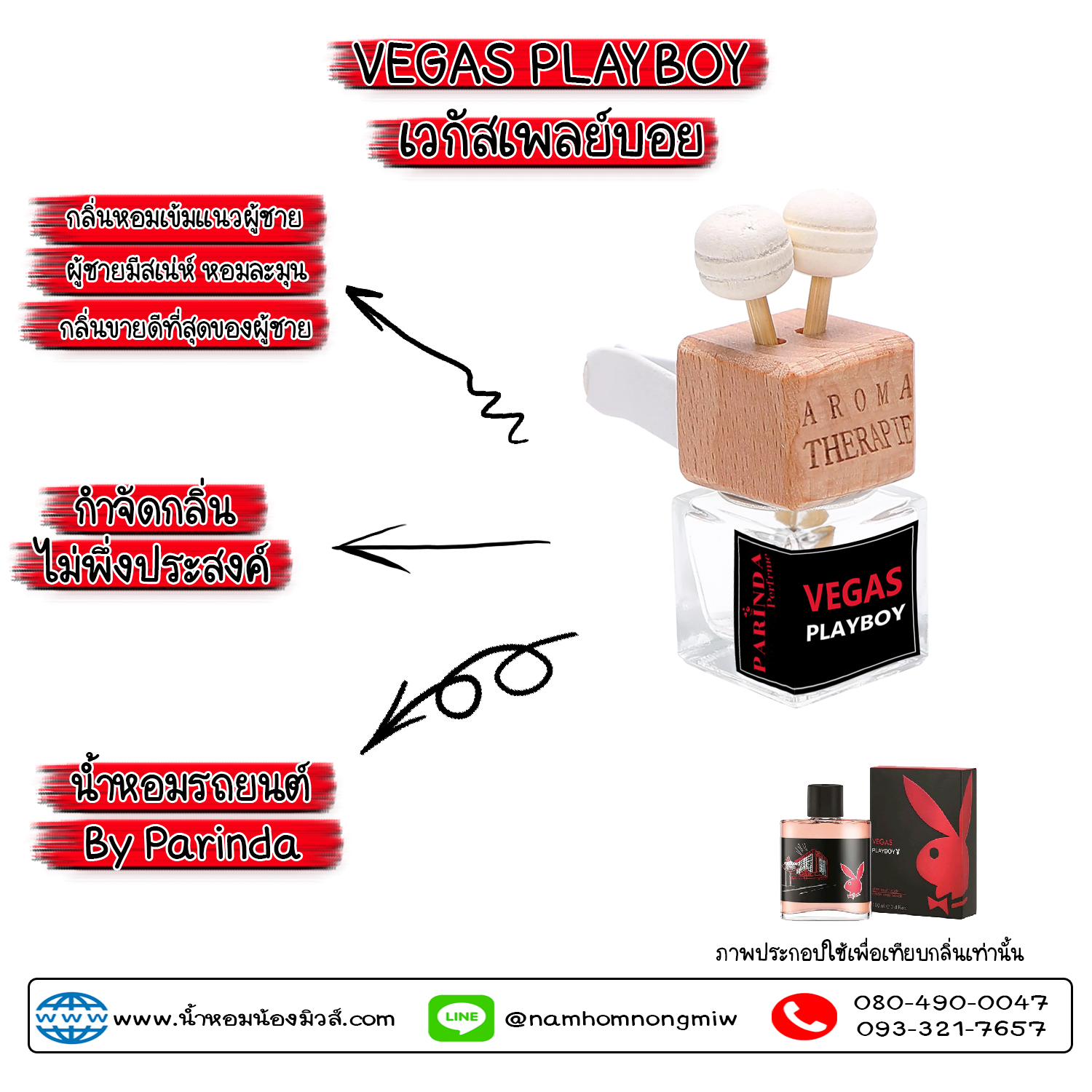 ขวดน้ำหอมในรถยนต์(แบบเสียบ) กลิ่น เวกัสเพลย์บอย