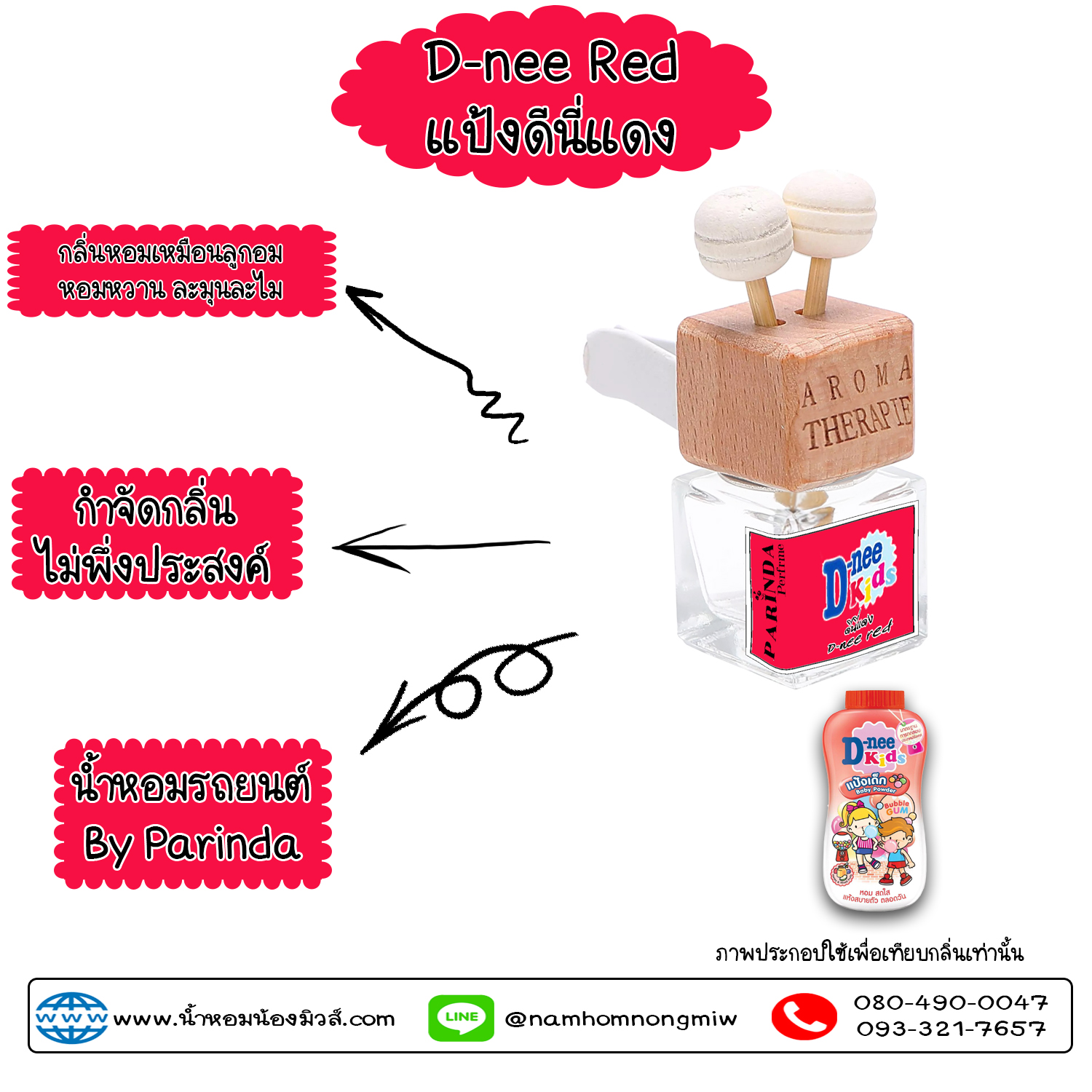 ขวดน้ำหอมในรถยนต์(แบบเสียบ) กลิ่น แป้งดีนี่แดง