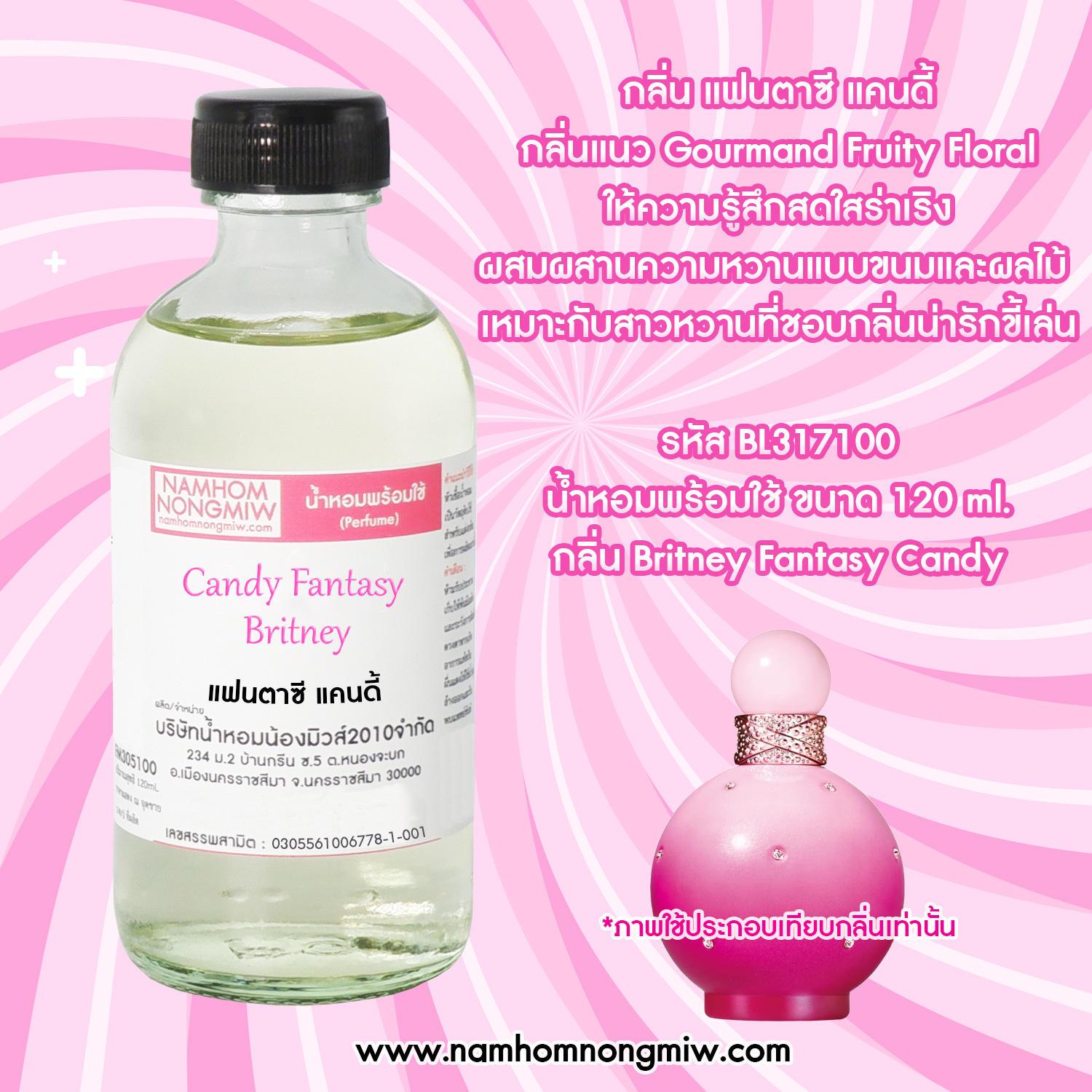 น้ำหอมผสมพร้อมใช้ กลิ่น แฟนตาซี แคนดี้ 120 ML.